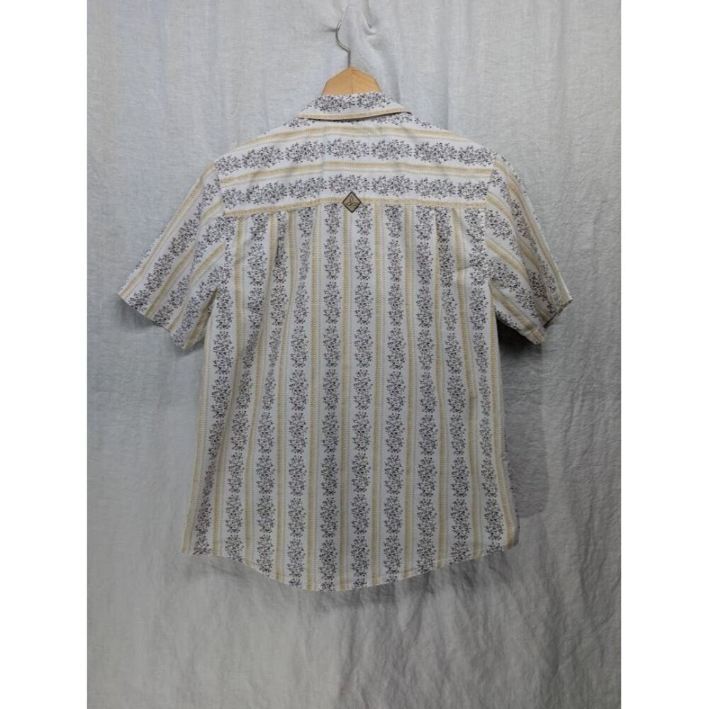 Prana men's small short sleeve brown floral on white button up shirt K9 - Picture 5 of 9